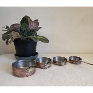 Vintage French Copper Brass Handle Measuring Cups (4) - 1, 1/2, 1/3, 1/4